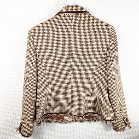 Norton McNaughton Petites 10P Brown Houndstooth Blazer Womens Fringe Trim Jacket - Picture 4 of 4